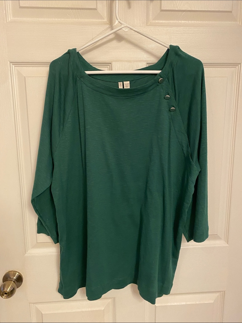 Cato Emerald Green Scoop Neck Button-Shoulder Top